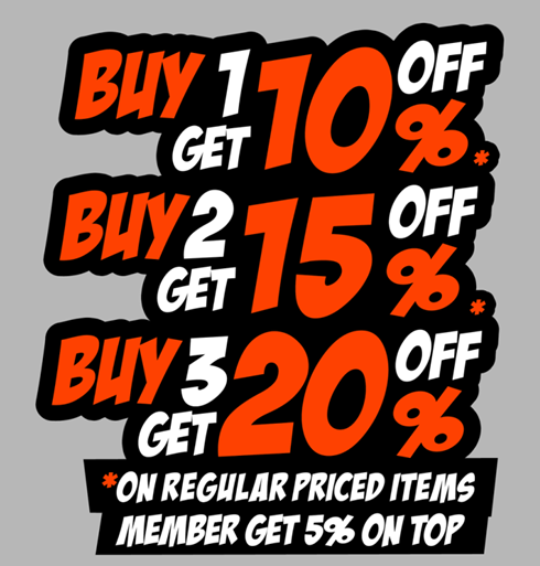 PROMOTION BUY 1 GET 10%/ BUY 2 GET 15 % BUY 3 GET 20% !